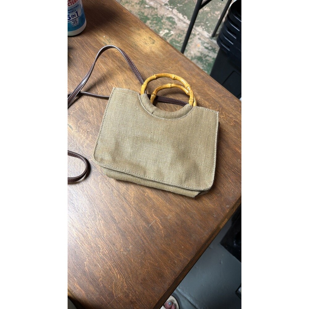 Vintage Fossil Island Supplier Canvas Bamboo Handle Mini Bag